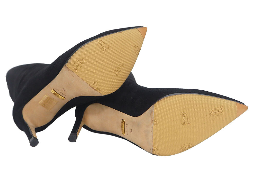 Gucci shoes suede long boots black ladies stiletto heel 36 Reuse Used Preowned9