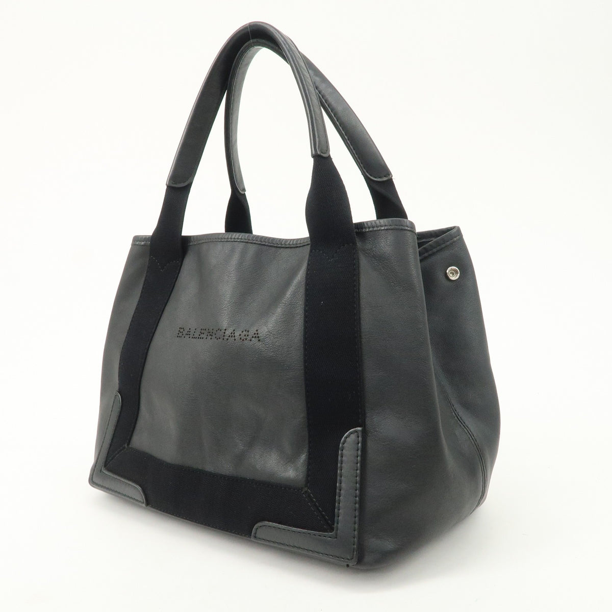 BALENCIAGA Leather Navy Cabas S Tote Bag Hand Bag Black 339933 Auth Used F/S2