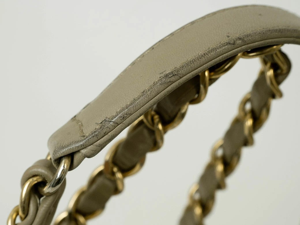 CHANEL Bicolore Leather Chain Shoulder Tote Bag Beige Convertible Preowned Auth6