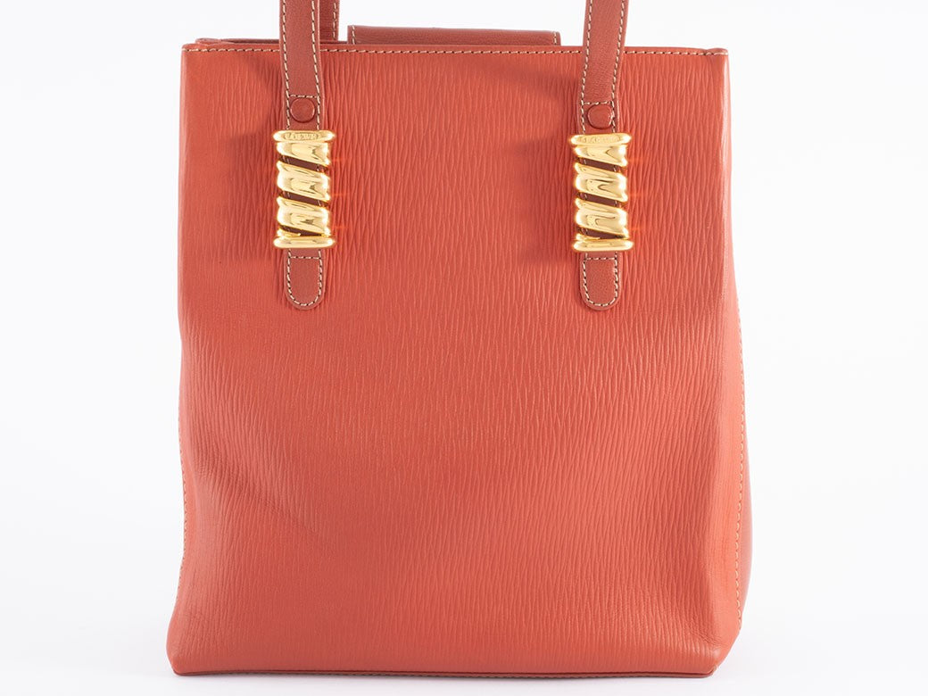 LOEWE Velazquez Shoulder Tote Bag Orange Leather Twisted Hardware Preowned19