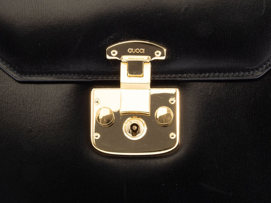 GUCCI Old Gucci Lady Lock Handbag Black Leather Top Handle 000 01 0192 Preowned5
