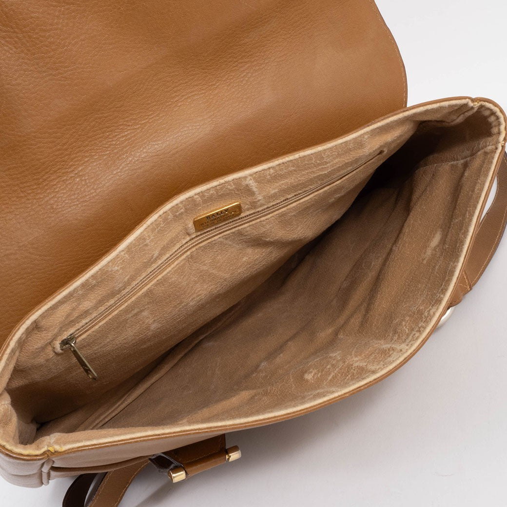 BALLY Old Bally Womens Shoulder Bag Camel Leather Flap Vintage Preowned Auth19