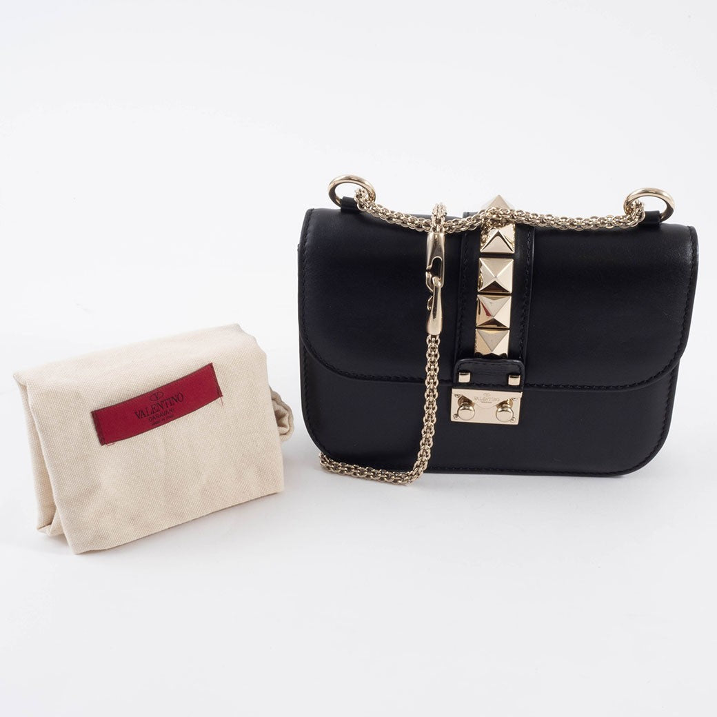 Valentino Garavani Rockstud Chain Shoulder Bag Black Leather Preowned Auth13