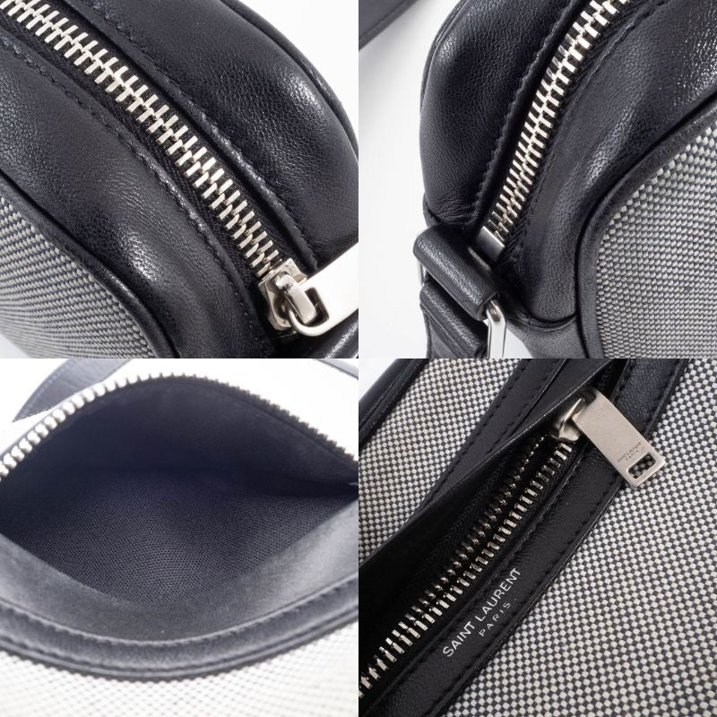SAINT LAURENT Camp Camera Bag Canvas Leather Black Crossbody 647179 Preowned19