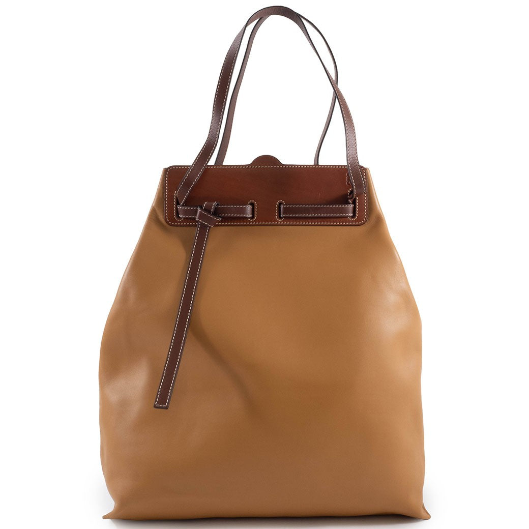 LOEWE Lazo Tote Bag Camel Brown Leather Large A4 Shoulder Bag Preowned Auth0