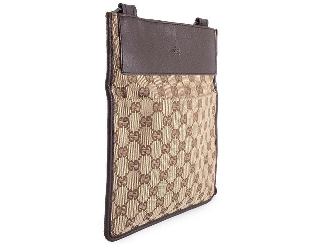 GUCCI GG Canvas Leather Crossbody Shoulder Bag 27639 Brown Beige Preowned Auth1