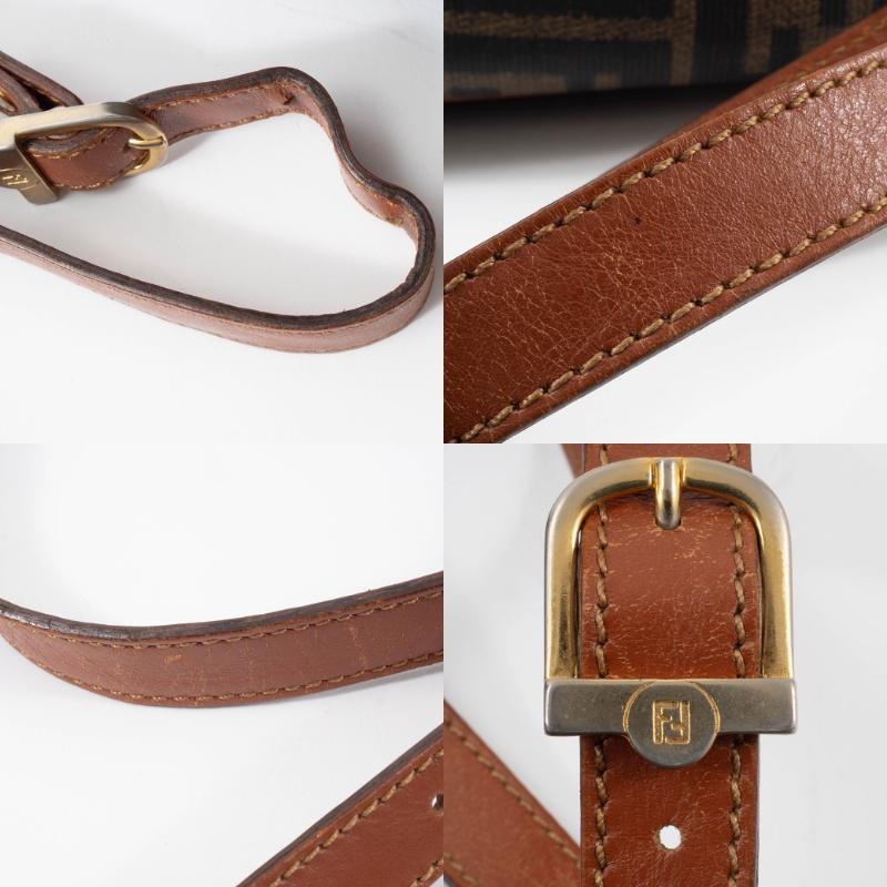 FENDI Zucca PVC Leather Crossbody Shoulder Bag FF Logo Flap Brown Preowned Auth17