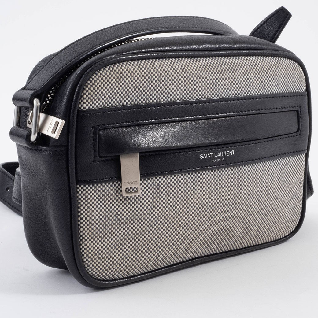 SAINT LAURENT Camp Camera Bag Canvas Leather Black Crossbody 647179 Preowned3