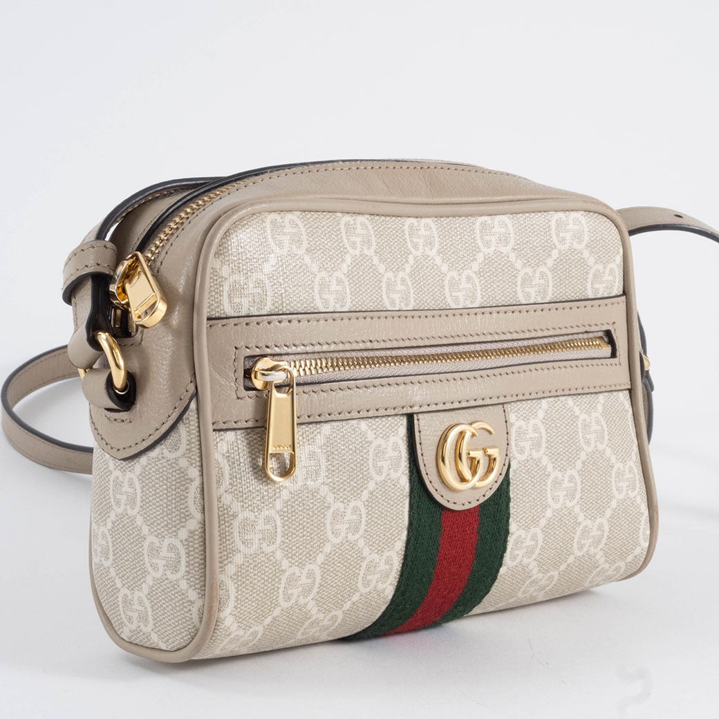 GUCCI Ophidia Mini GG Supreme Crossbody Shoulder Bag Beige Womens Preowned Auth2