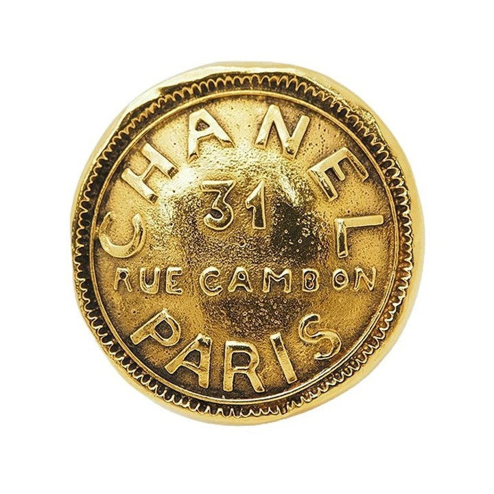 CHANEL Brooch Vintage Cambon 31 RUE Logo Gold Round Typography Preowned Reuse0