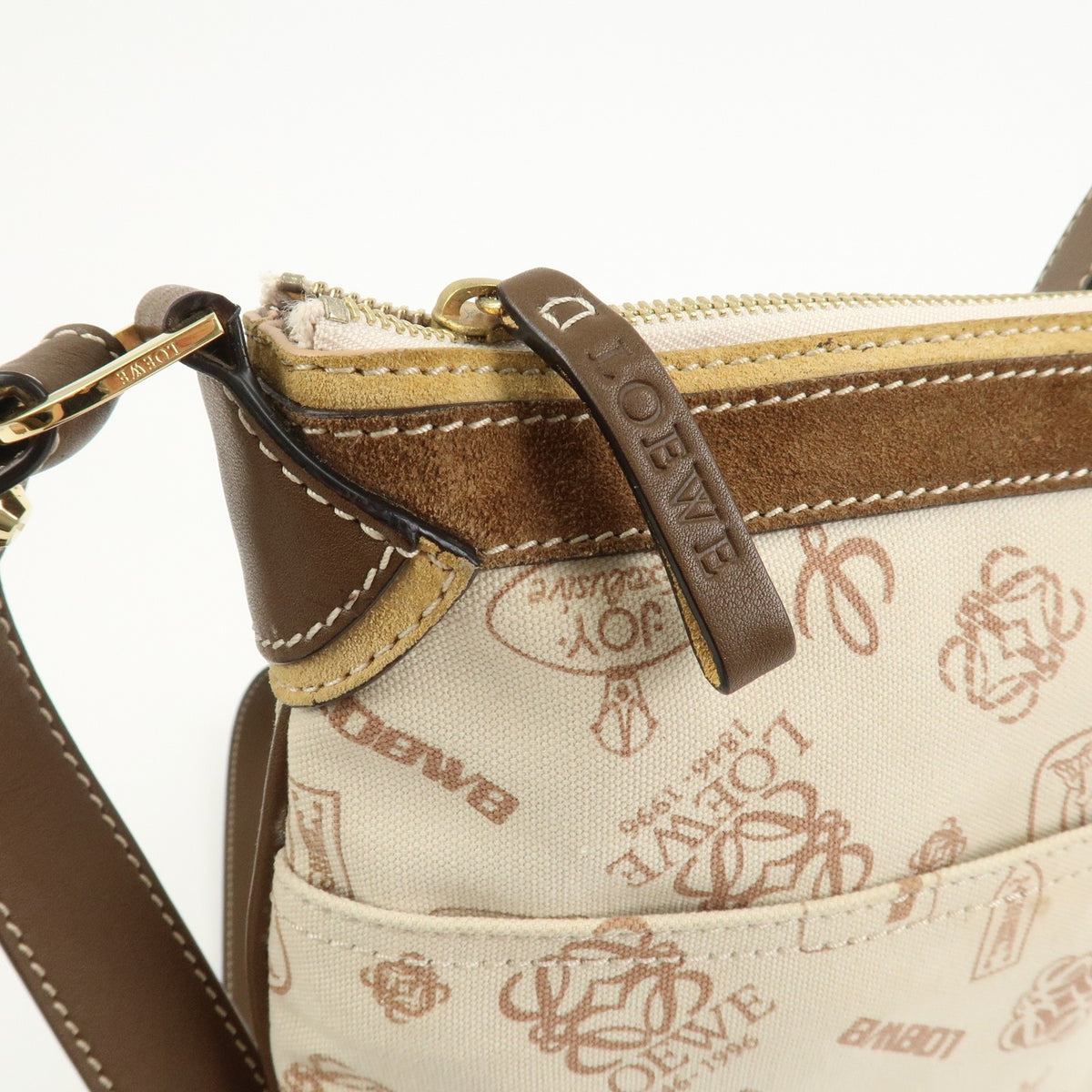 LOEWE Anagram Canvas Suede Leather Shoulder Bag 160th Anniversary Auth Used F/S16