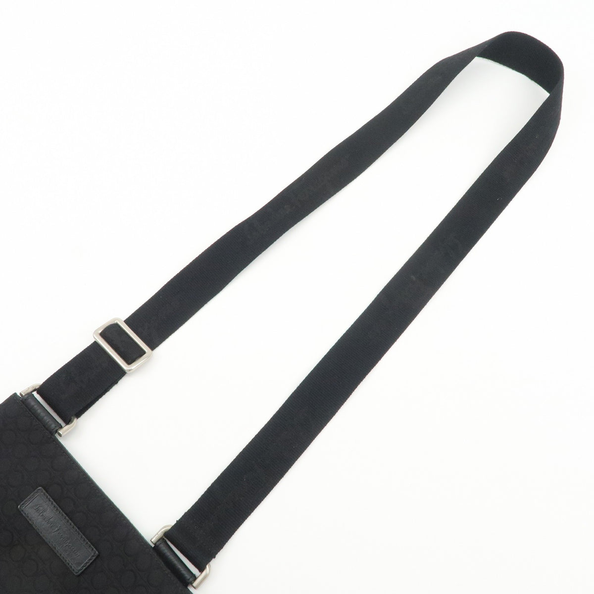 Ferragamo Gancini Canvas Shoulder Bag Black Silver HDW Authentic Used F/S6