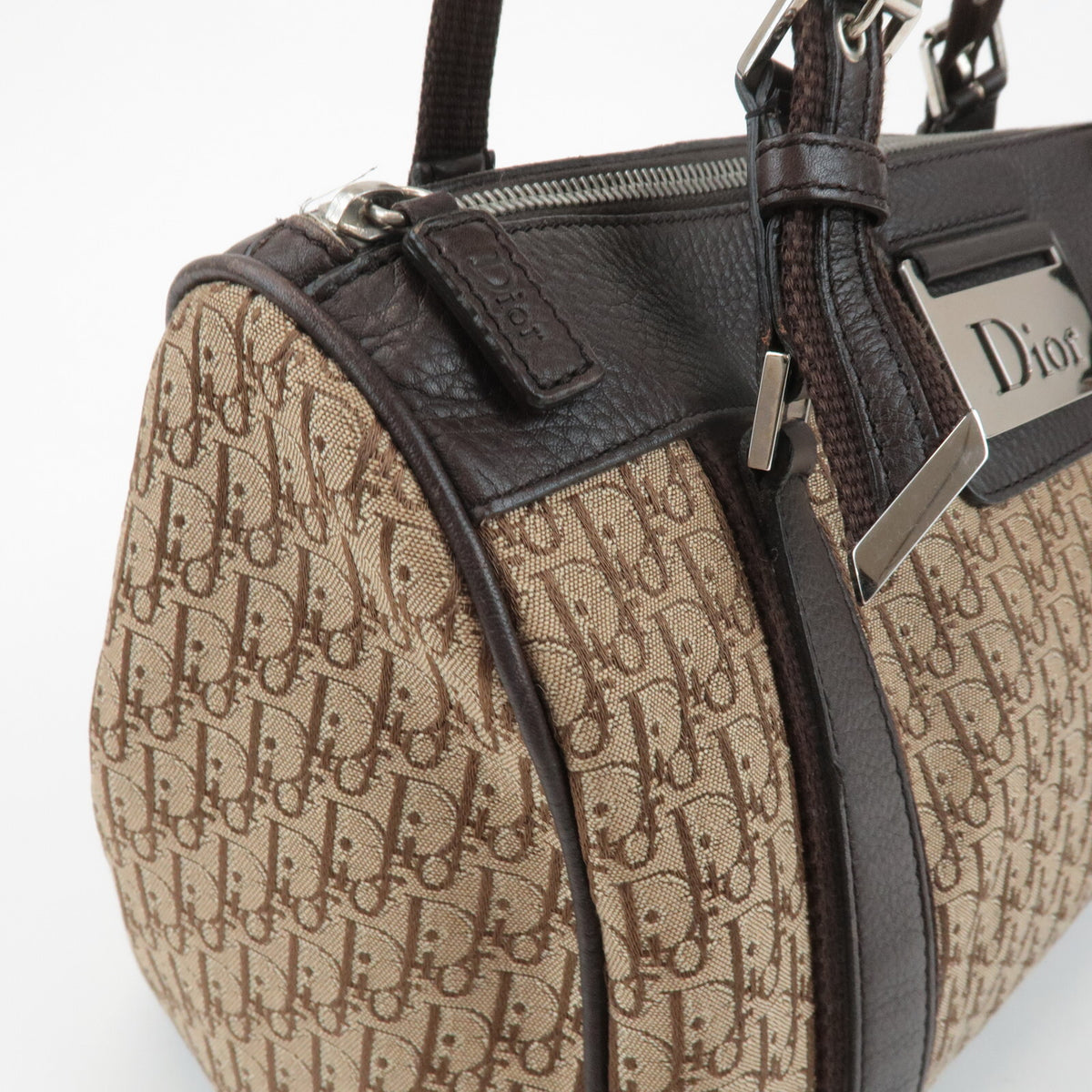 Christian Dior Trotter Street Chic Canvas Leather Boston Bag Beige Preowned13