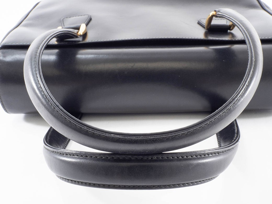 GUCCI Lady Lock Old Gucci Leather Handbag Bag Black Vintage Preowned Auth11