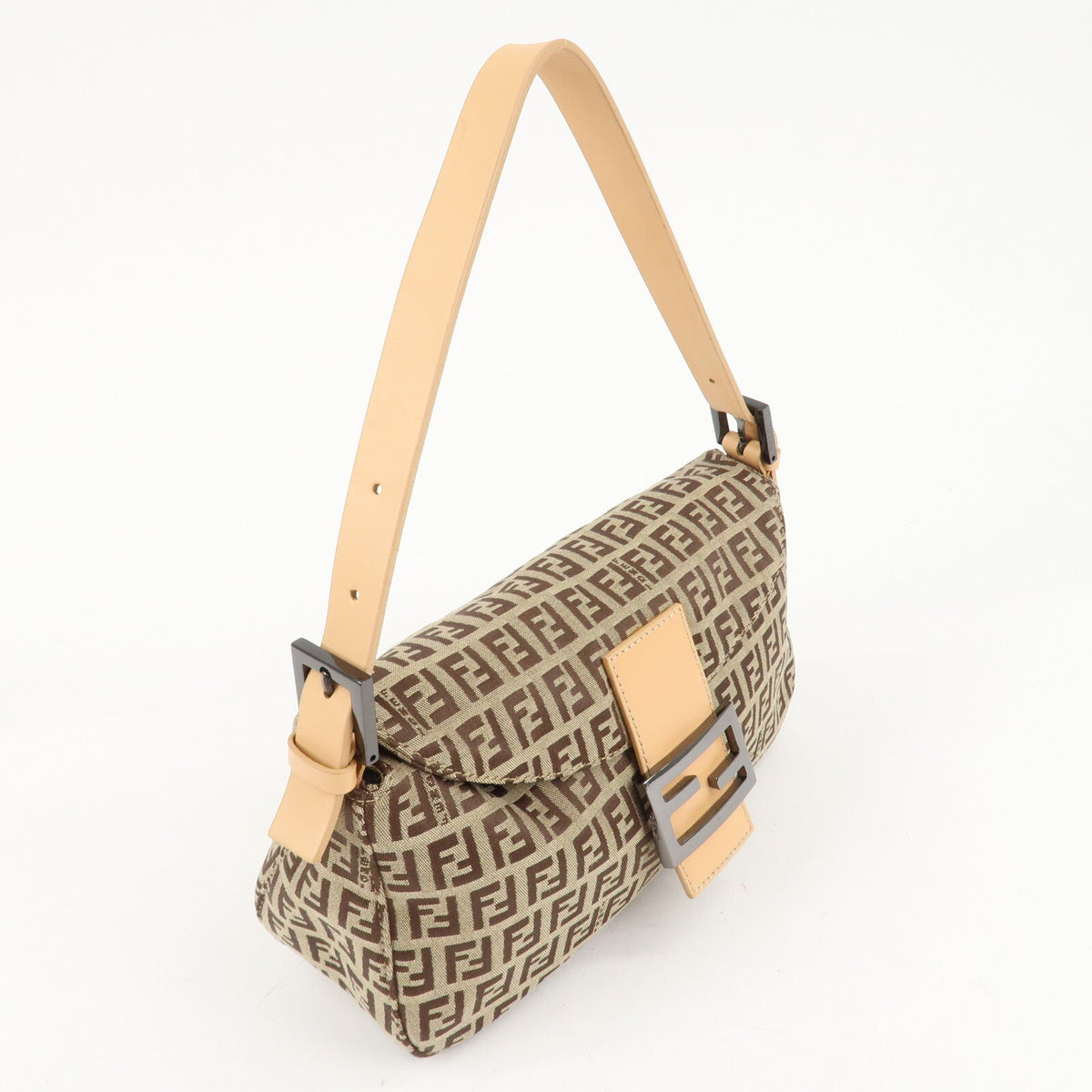 FENDI Zucchino Canvas Womens Shoulder Bag Beige Leather 8BR003 Preowned Auth3