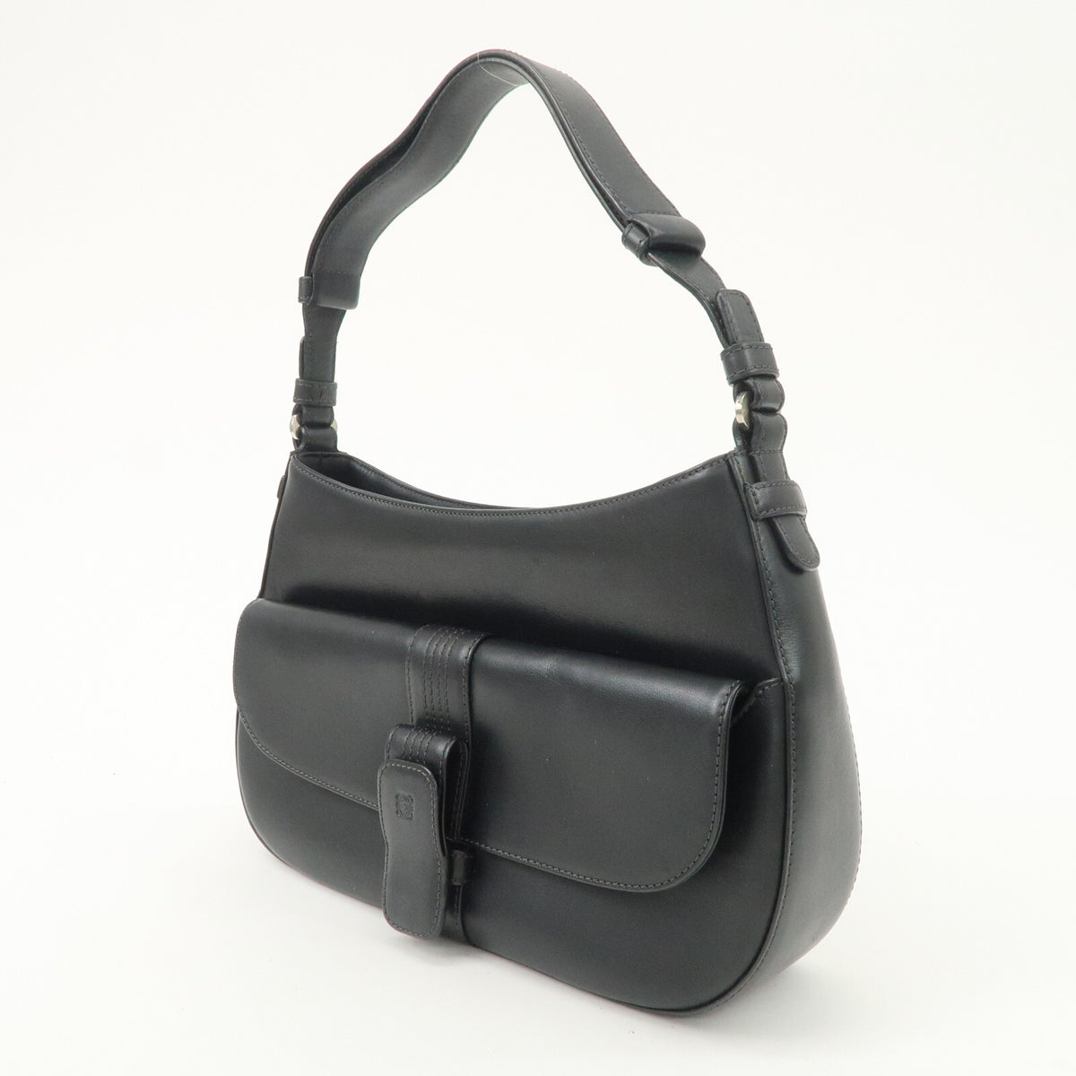 LOEWE Anagram Logo Leather Womens Shoulder Bag Handbag Black Preowned Auth2