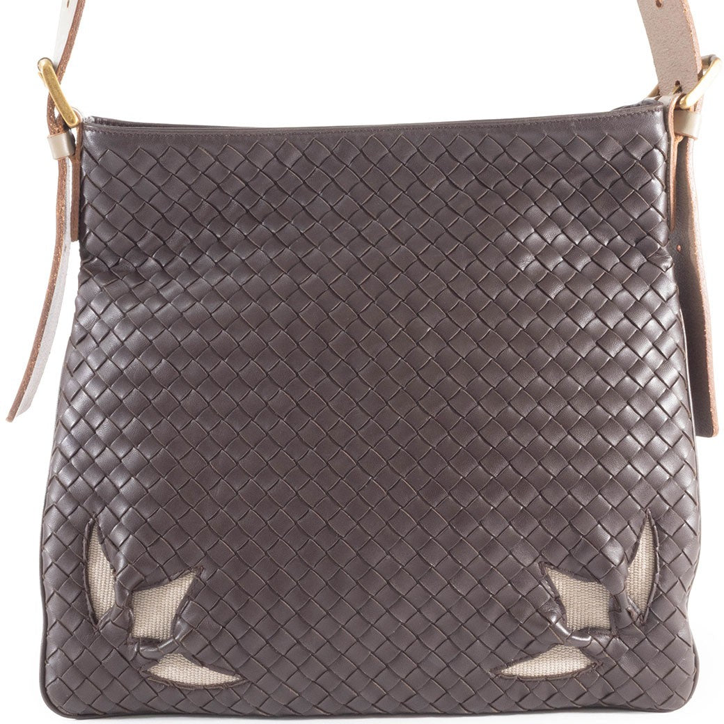 BOTTEGA VENETA Intrecciato Dark Brown Leather Crossbody Shoulder Bag Preowned1