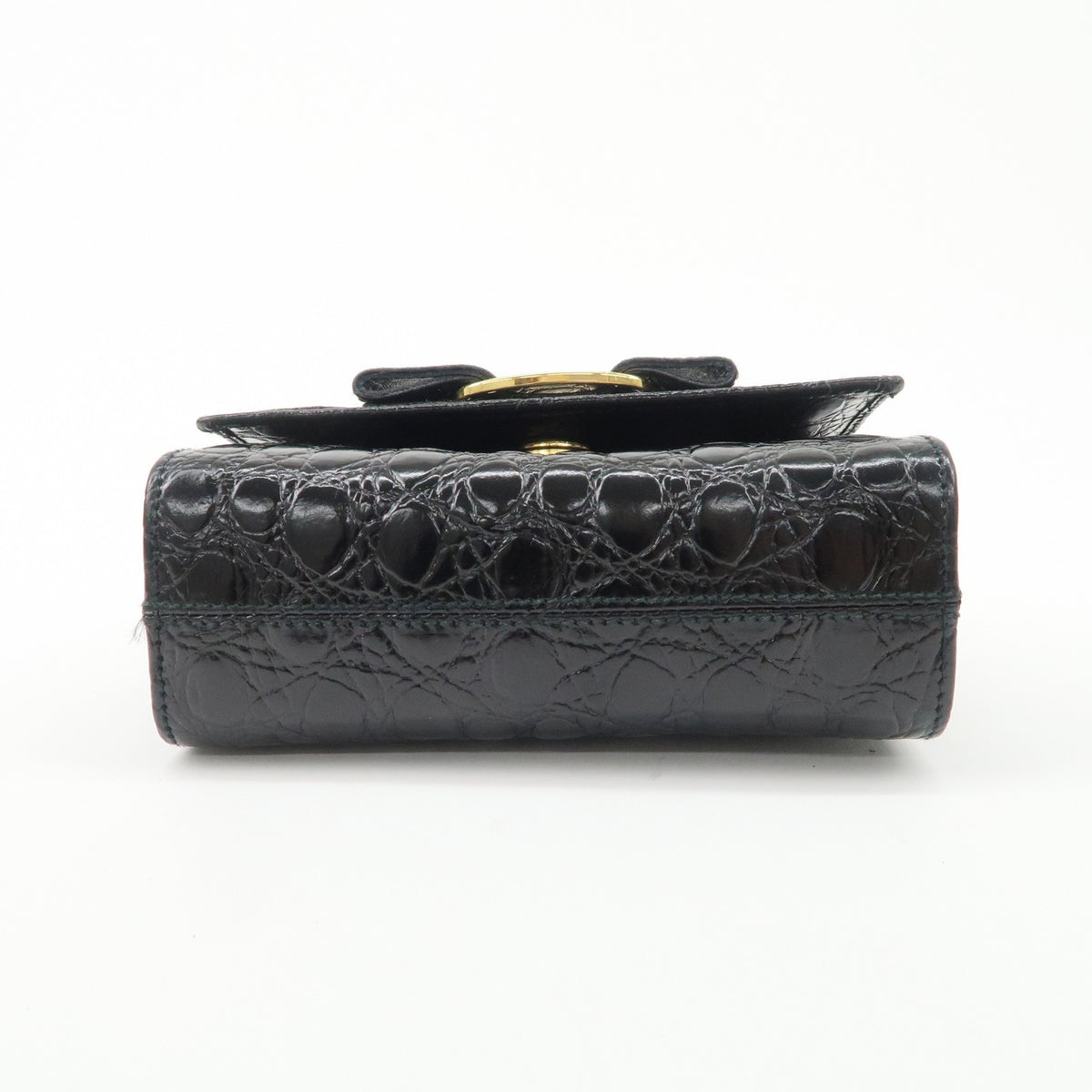 FERRAGAMO Vara Ribbon Chain Shoulder Bag Mini Black Leather Preowned Auth4