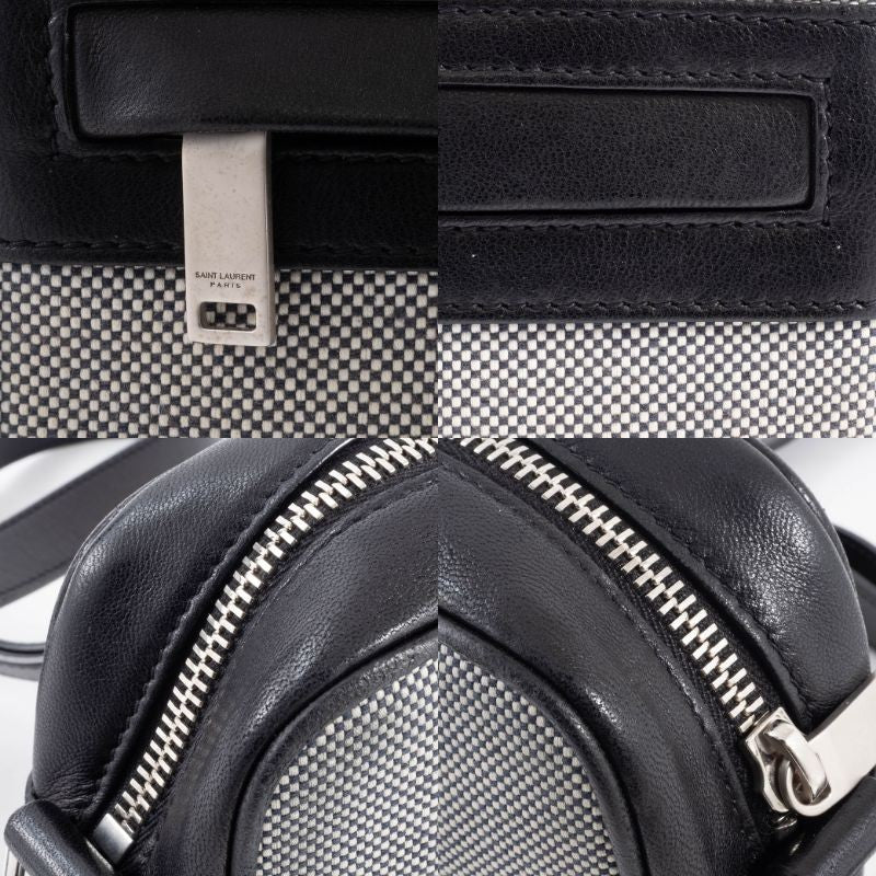 SAINT LAURENT Camp Camera Bag Canvas Leather Black Crossbody 647179 Preowned16