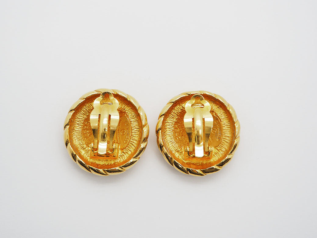 Chanel Vintage Round Coco Mark Earrings Gold Ladies Large Round Circle Reuse2