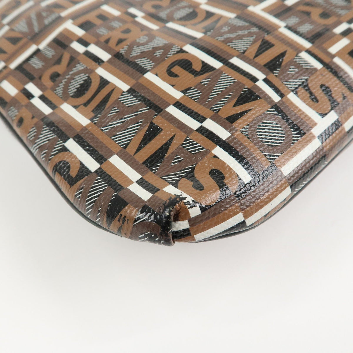 Ferragamo PVC Leather Womens Shoulder Bag Brown Black White Preowned Auth11