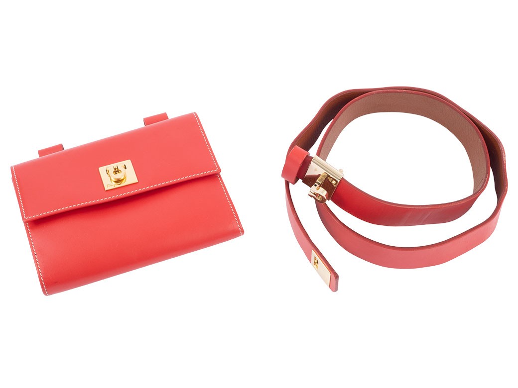 Auth Salvatore Ferragamo Bag Gancini Body Bag Red Leather Reuse Used Preowned9