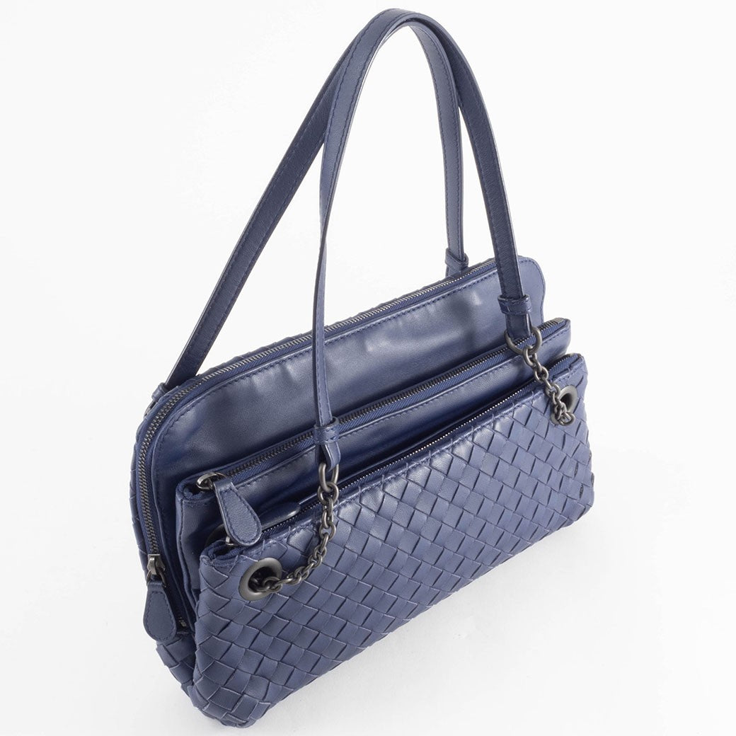 Bottega Veneta Intrecciato Navy Leather Women Shoulder Bag Handbag Preowned7