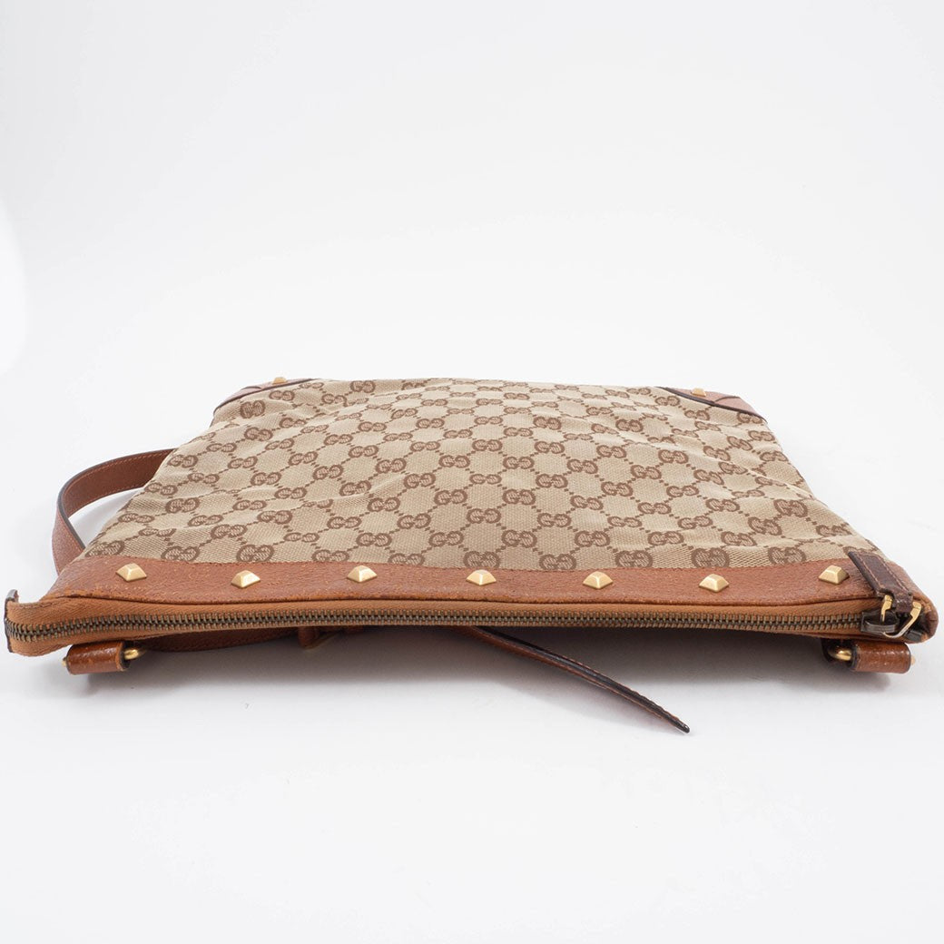 GUCCI GG Canvas Studded Beige Brown Crossbody Shoulder Bag 120894 Preowned Auth7