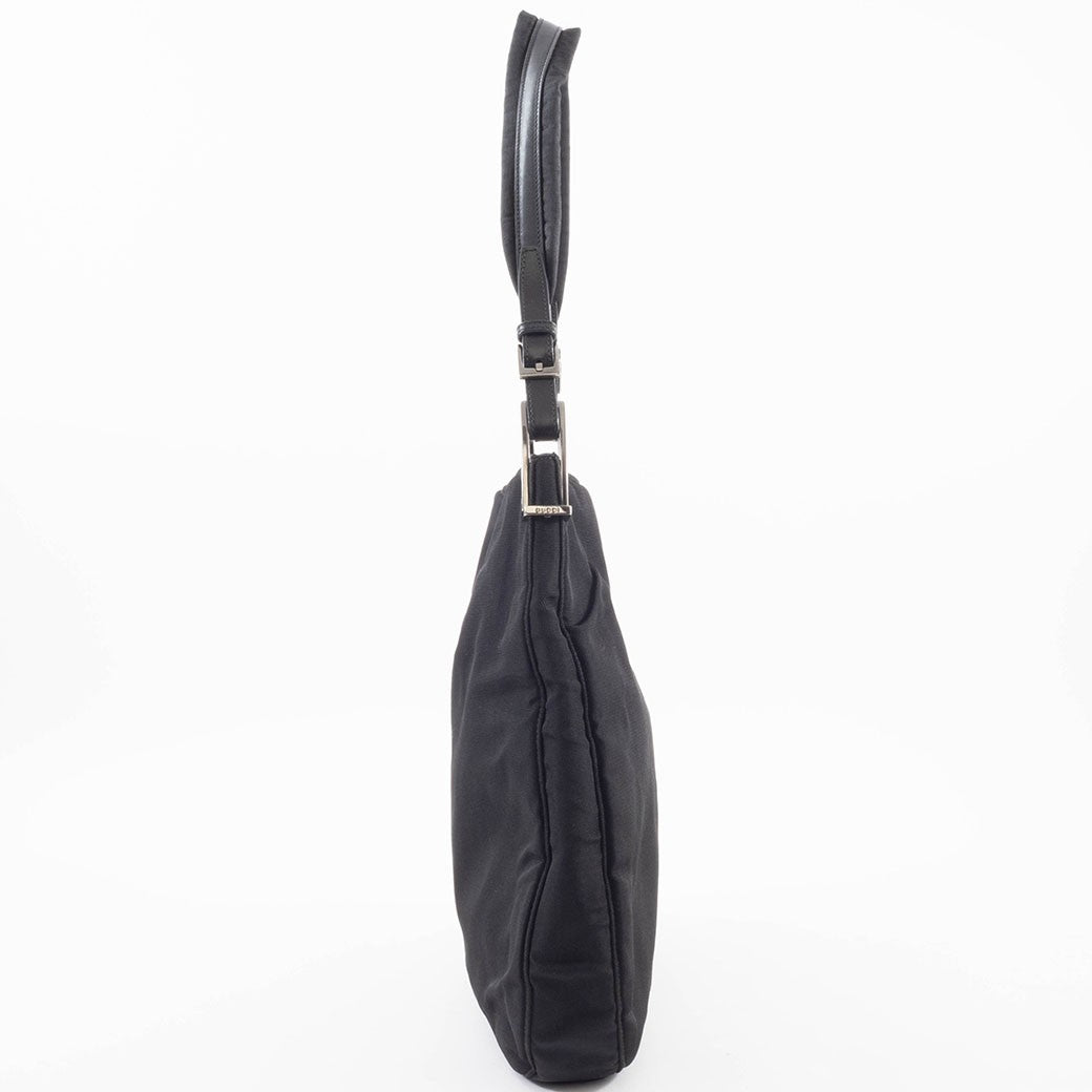 GUCCI Hobo Shoulder Bag Black Nylon Leather A4 Size 001.3166 Preowned Auth4