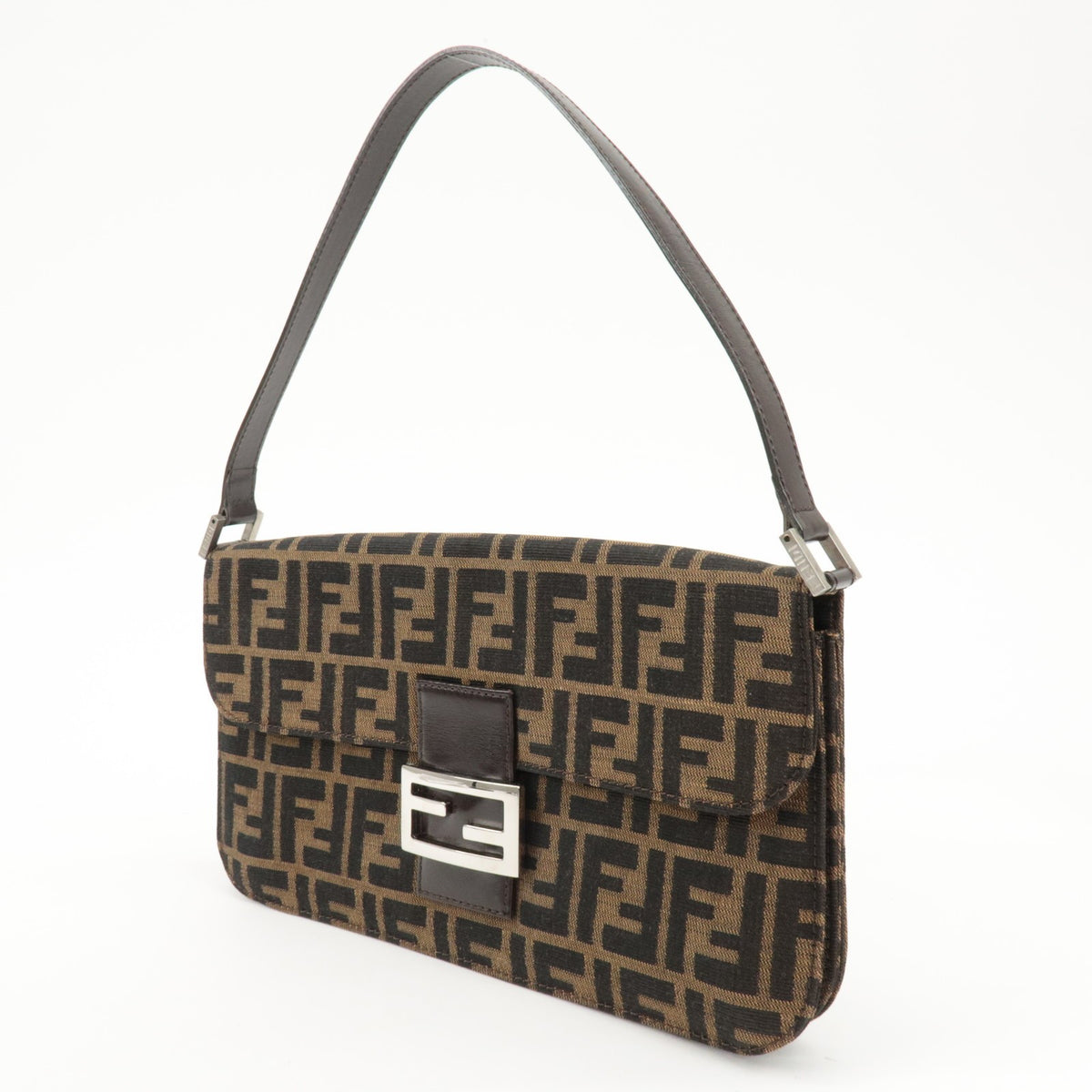 FENDI Zucca Tobacco Brown Canvas Leather Shoulder Bag 0916322 Y2K Preowned Auth2