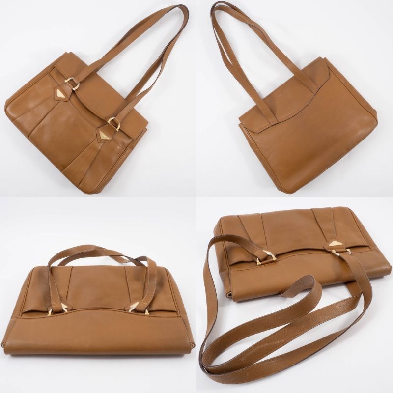BALLY Old Bally Womens Shoulder Bag Camel Leather Flap Vintage Preowned Auth8