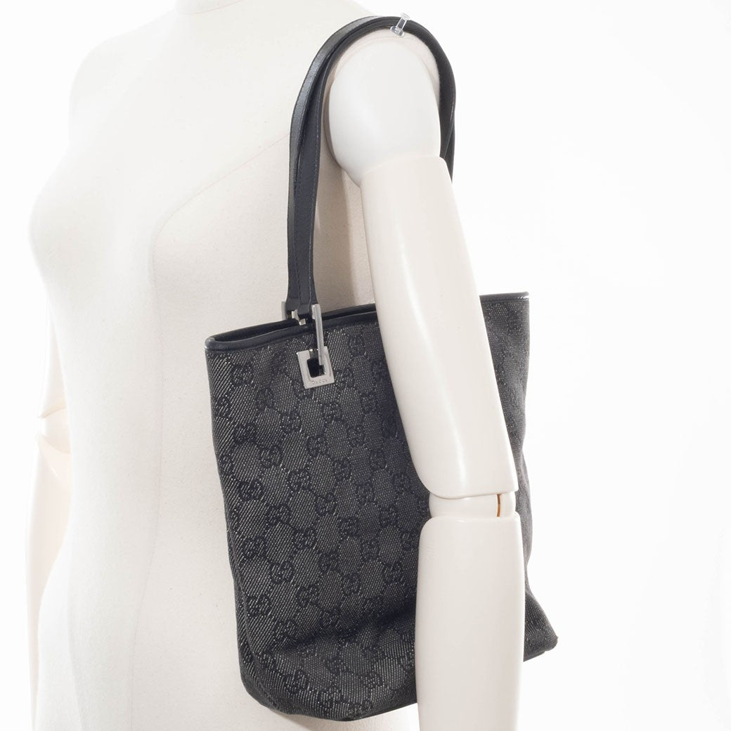 GUCCI GG Canvas Shoulder Tote Bag Underarm Gray Leather Handbag 31244 Preowned16