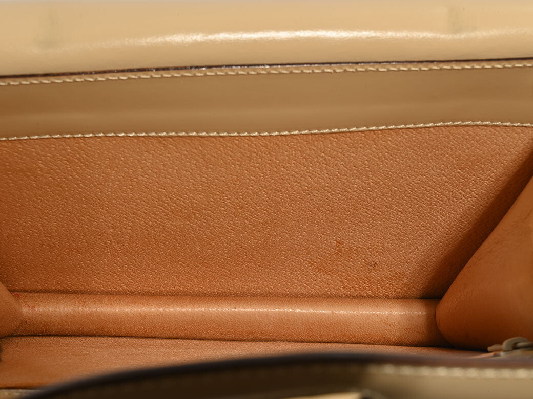 CELINE Old Celine Logo Ring W Flap Handbag Beige Leather Vintage Preowned Auth9