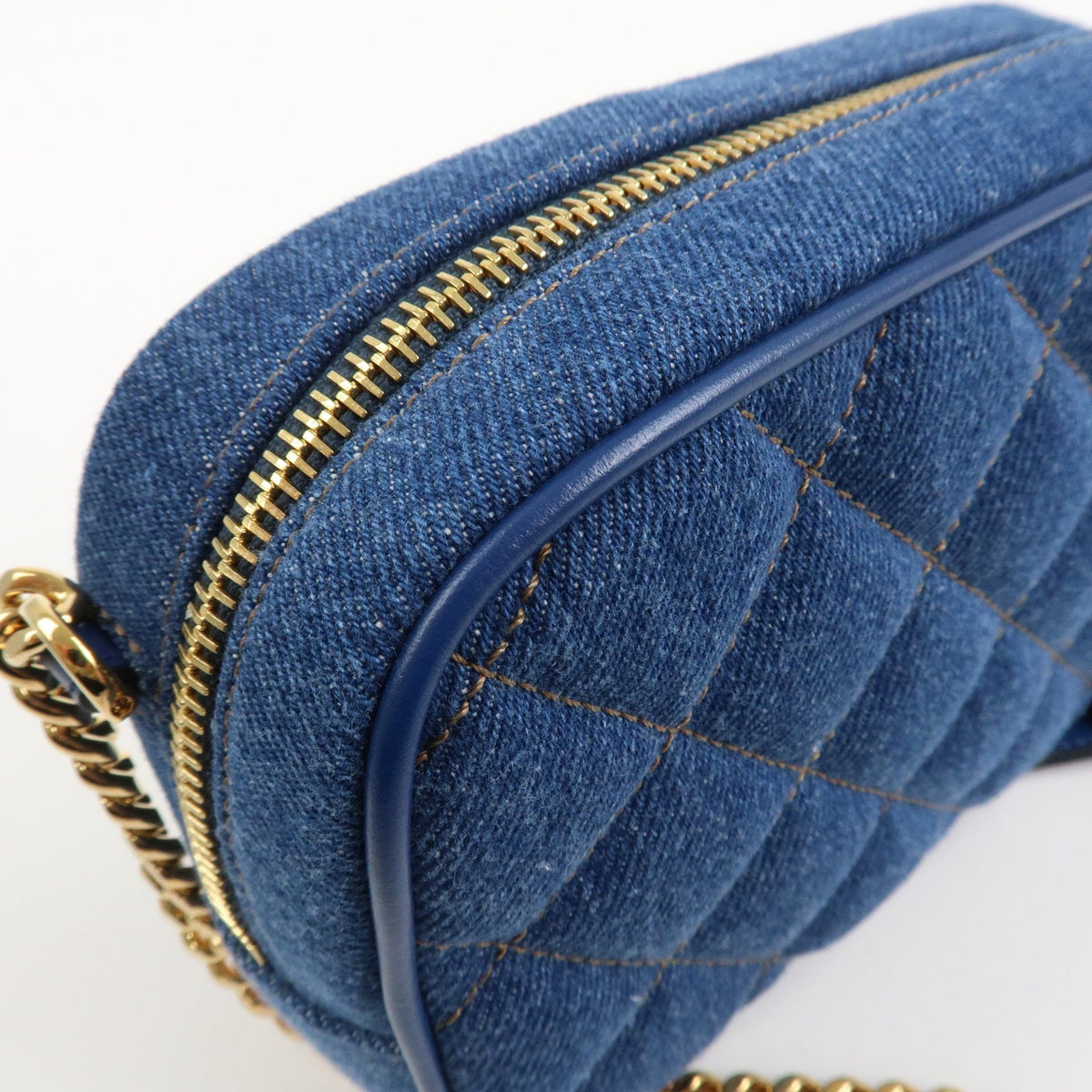 GIANNI VERSACE Denim Leather Chain Shoulder Bag Blue Authentic Used F/S15