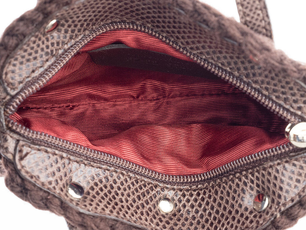 Ferragamo Wool Knit Accessory Pouch Womens Handbag Brown Charm Preowned Auth9