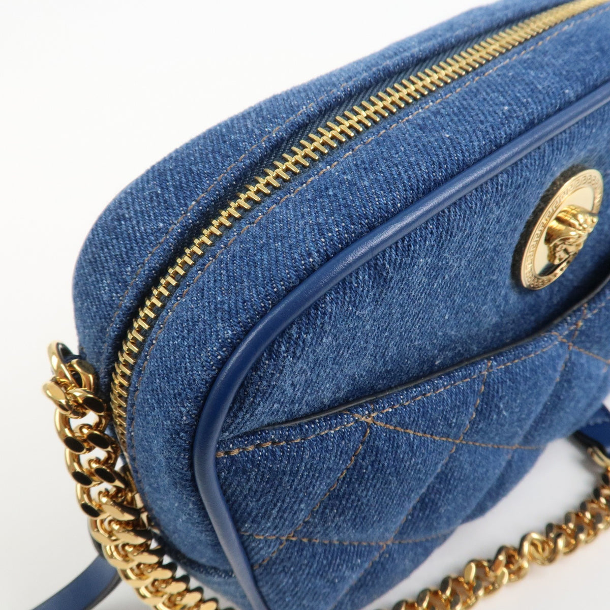 GIANNI VERSACE Denim Leather Chain Shoulder Bag Blue Authentic Used F/S13
