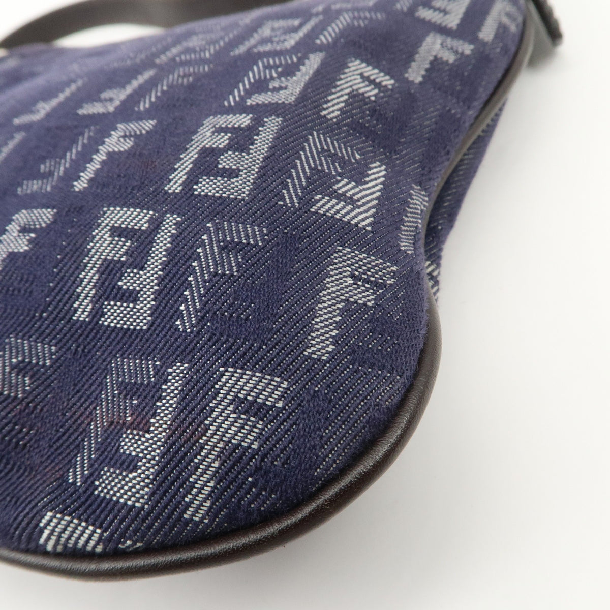 FENDI Zucchino Navy Blue Canvas Leather Hobo Shoulder Bag Slim Preowned Auth11