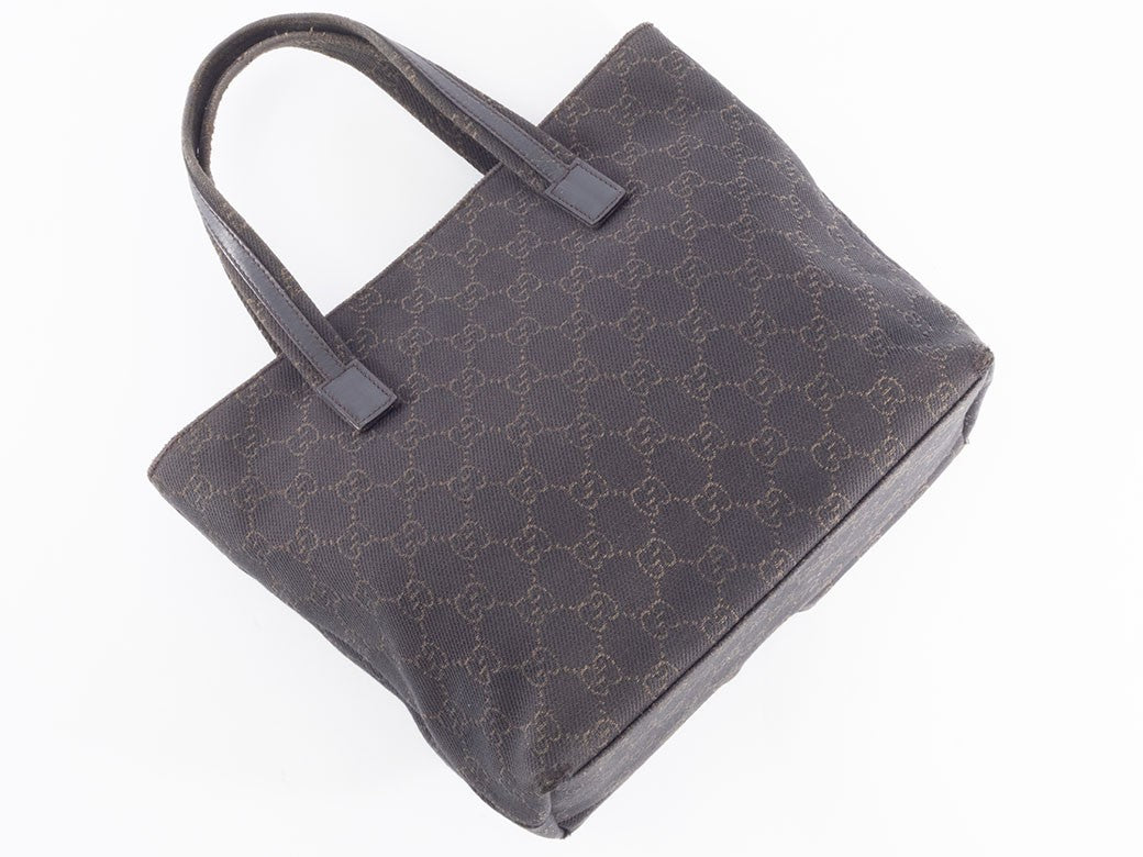 GUCCI GG Canvas Leather Tote Handbag Small Brown 105650 Womens Preowned Auth23