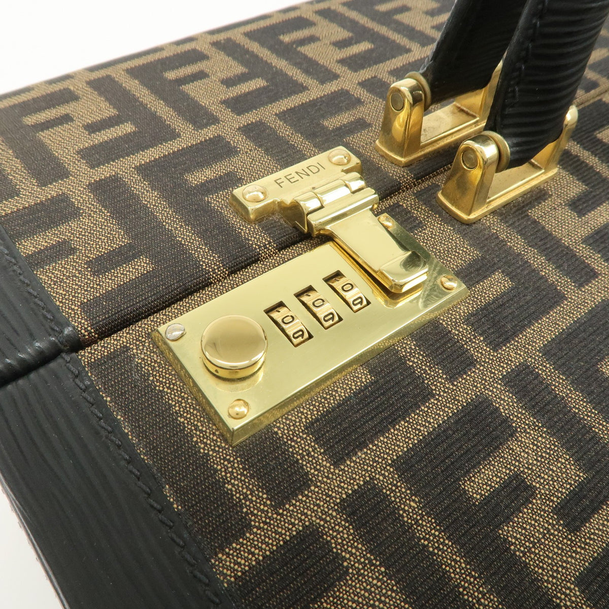 FENDI Zucca Canvas Leather Vanity Bag Makeup Box Brown Black Authentic Used F/S14