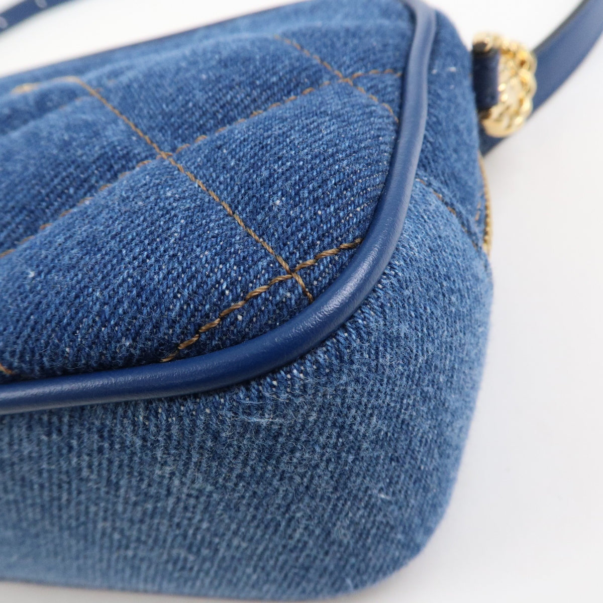 GIANNI VERSACE Denim Leather Chain Shoulder Bag Blue Authentic Used F/S10