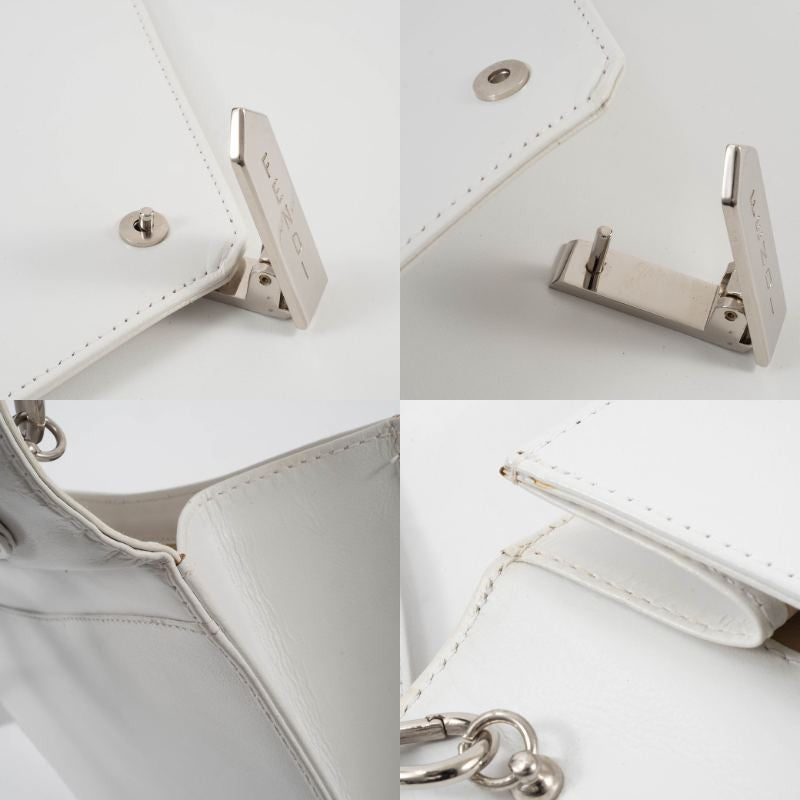 FENDI Logo Handle Shoulder Bag White Leather Convertible Crossbody Preowned15