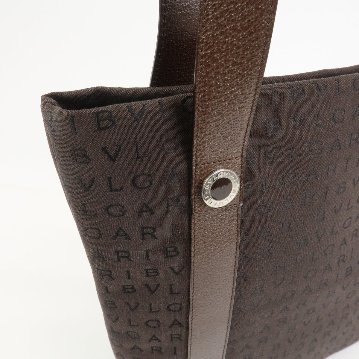 BVLGARI Logo Mania Canvas Leather Shoulder Bag Tote Bag Brown Authentic Used F/S12