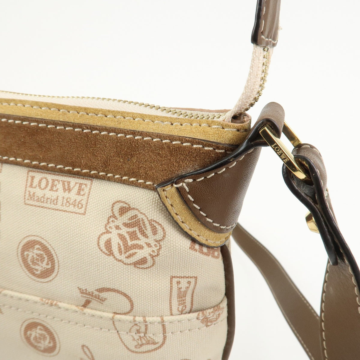 LOEWE Anagram Canvas Suede Leather Shoulder Bag 160th Anniversary Auth Used F/S17