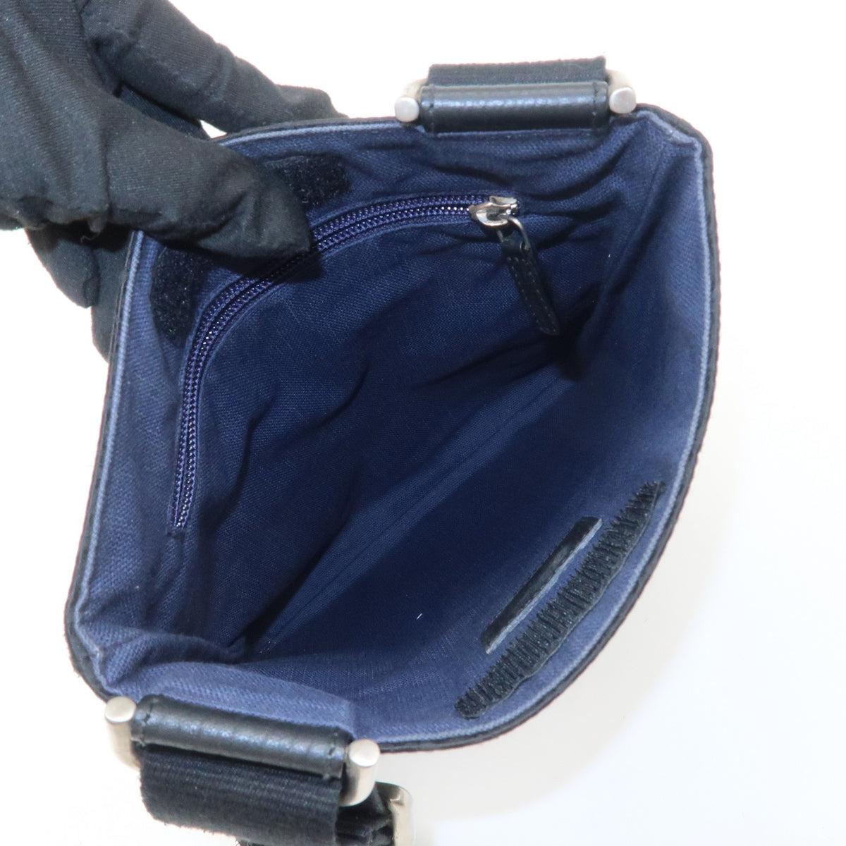 Ferragamo Gancini Canvas Shoulder Bag Black Silver HDW Authentic Used F/S20