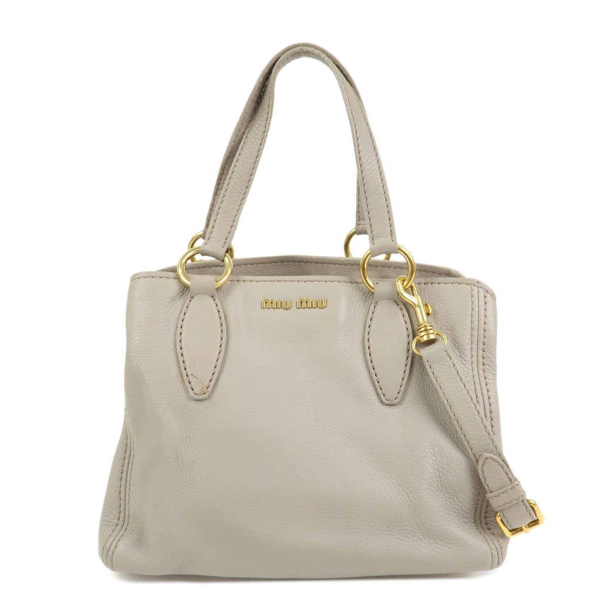 MIU MIU Handbag Logo Leather 2Way Bag Shoulder Bag Gray Authentic Used F/S0