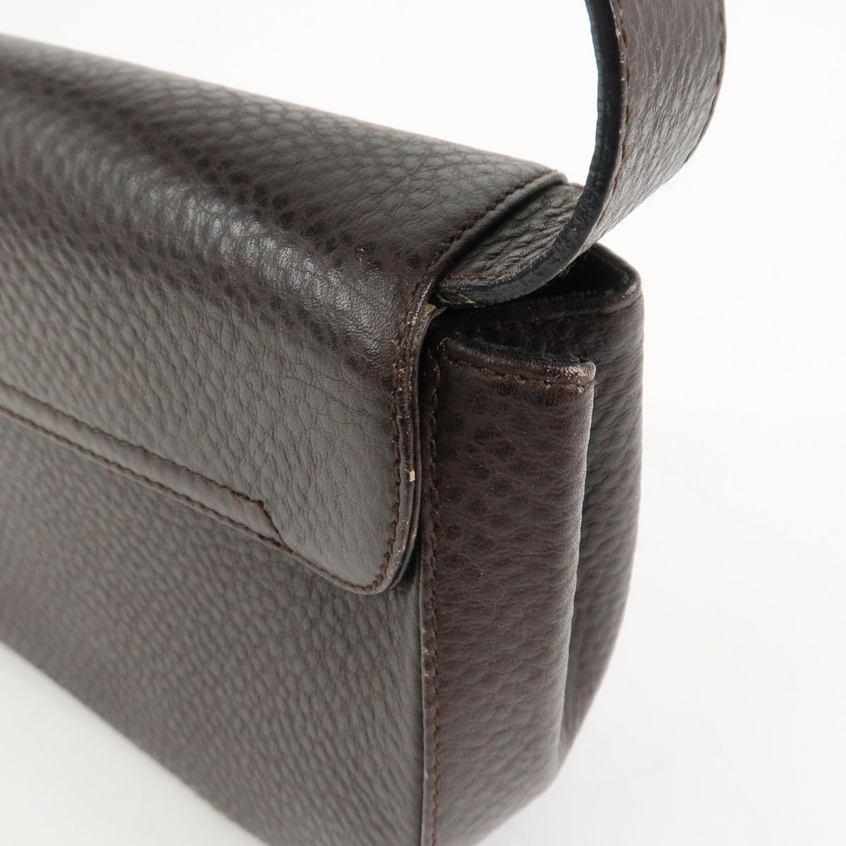 Ferragamo Gancini Logo Leather Shoulder Bag Hand Bag Brown Authentic Used F/S15