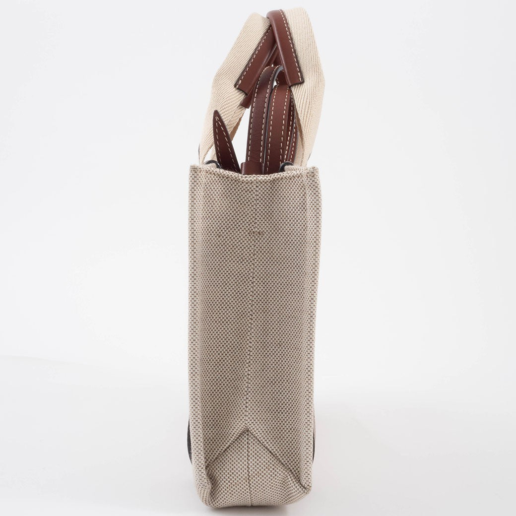 Chloe Woody Small Convertible Handbag Crossbody Bag Linen Brown White Preowned6