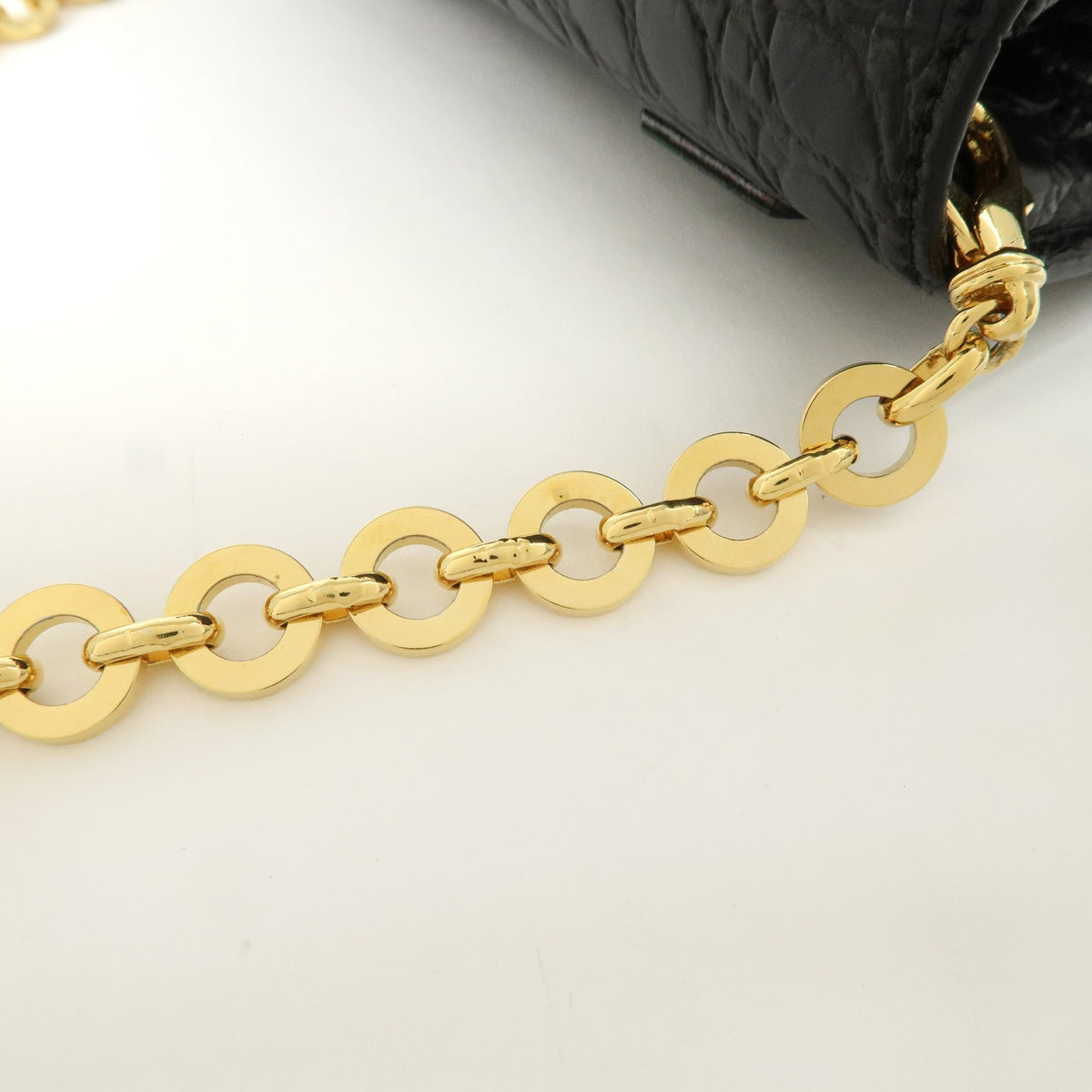 FERRAGAMO Vara Ribbon Chain Shoulder Bag Mini Black Leather Preowned Auth7