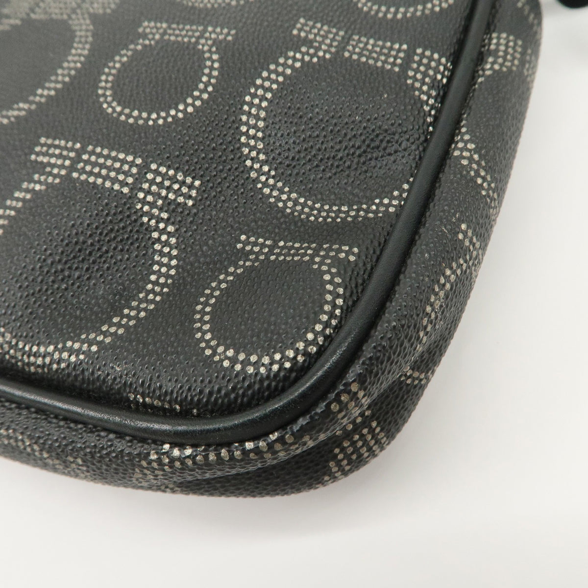 Ferragamo Gancini PVC Accessary Pouch Hand Bag Black Authentic Used F/S12