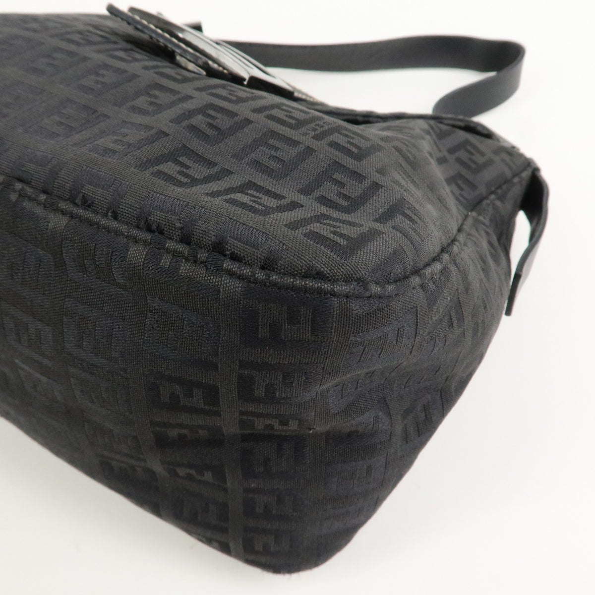 FENDI Mamma Baguette Zucca Zucchino Canvas Leather Black Shoulder Bag Preowned16
